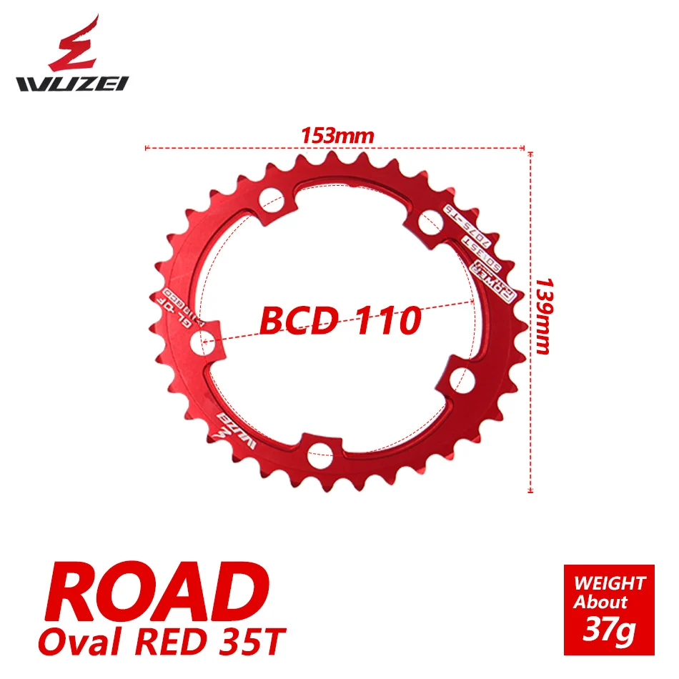 WUZEI 110BCD велосипедная дорожная велосипедная цепь 50/35T Овальный комплект цепных колес 7075-T6 светильник из Сплава Эллипс альпинистская мощная цепная пластина - Цвет: Red  35T ROAD 1pcs