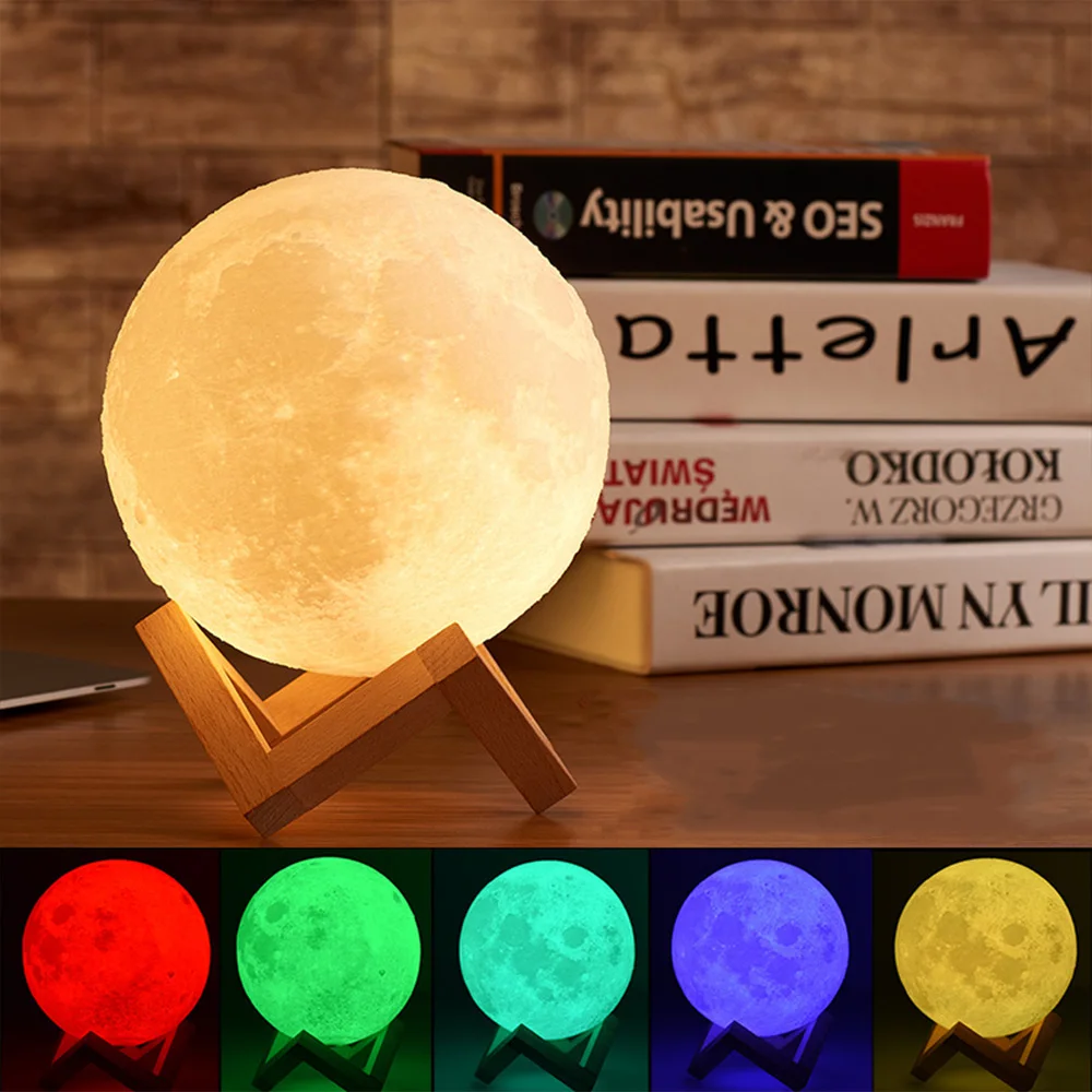 اللون تغيير اللمس التبديل نوم خزانة ليلة ضوء ديكور المنزل الإبداعية GiftRechargeable 3D طباعة مصباح قمري
