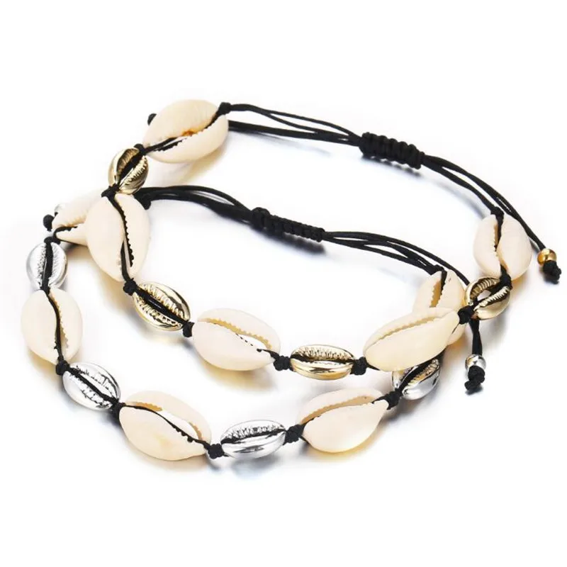 

Bohemian Natural Shell Beaded Bracelets For Couple Black Rope Gold Silver Color Friendship Bracelet Adjustable Handmade Jewelry