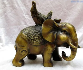 

zhmui8800626431+<<+7" China brass copper fine workmanship money chicken Elephant Sculpture Statue