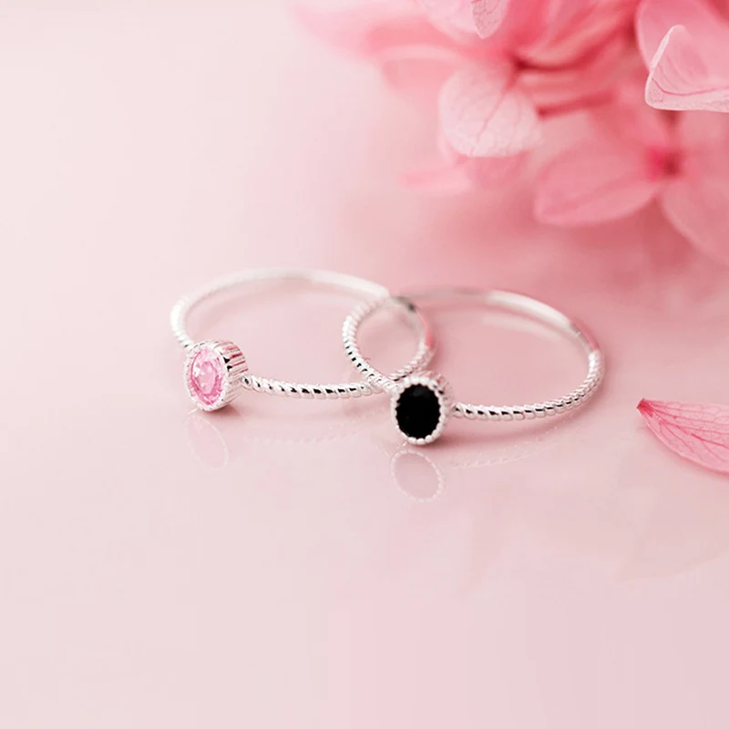 Настоящее 925 пробы серебряные кольца для женщин натуральный черный/розовый цвет ювелирные изделия Уникальный темперамент Свадебные кольца на палец