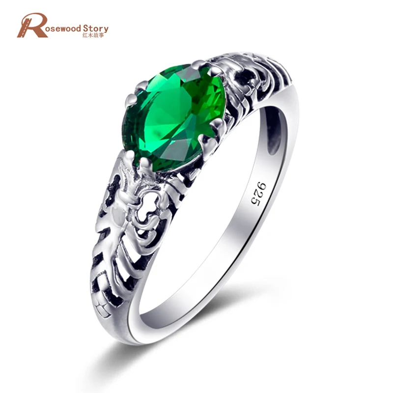

Elegant Flower Rings Oval Cut Green Stone Rings For Women Perfect 925 Sterling Silver Crystal Retro Jewelry Valentine Day Gifts