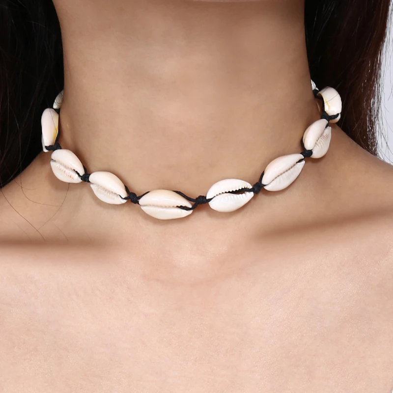 

Boho Black White Rope Chain Natural Shell Conch Necklace Women Simple Ocean Beach Jewelry Seashell Choker Necklaces Girls Gifts