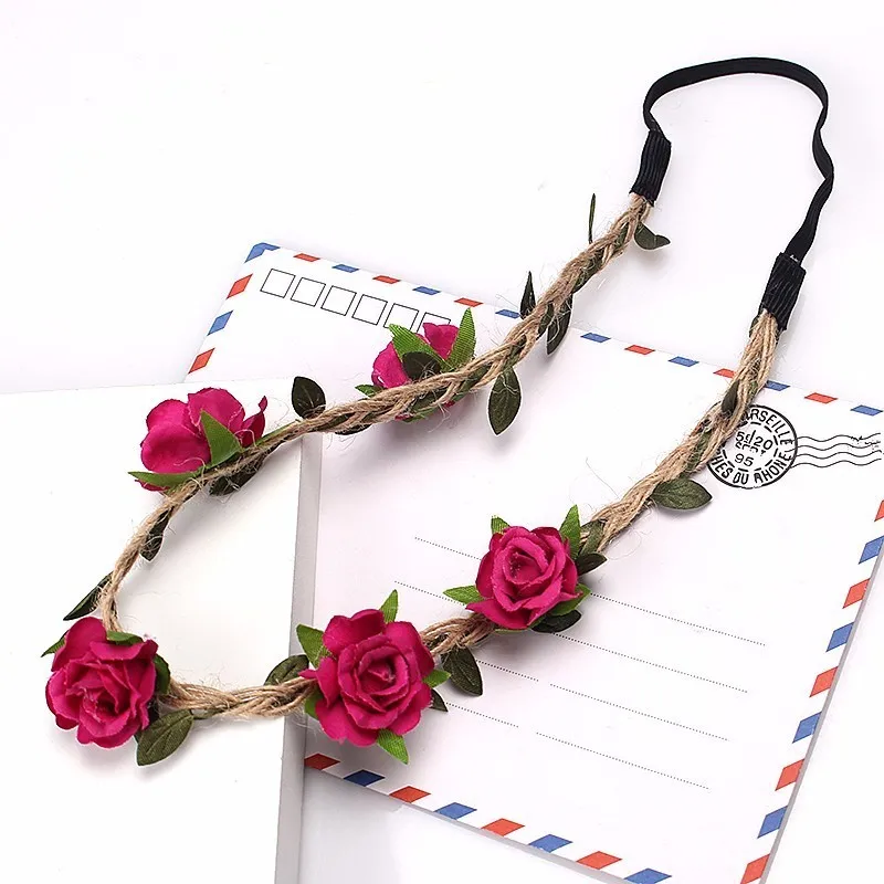 M MISM Boho Floral Headband For Women Hair Accessories New Wreath Headbands Kids Girls Rose Flowers Hair Bands Garland