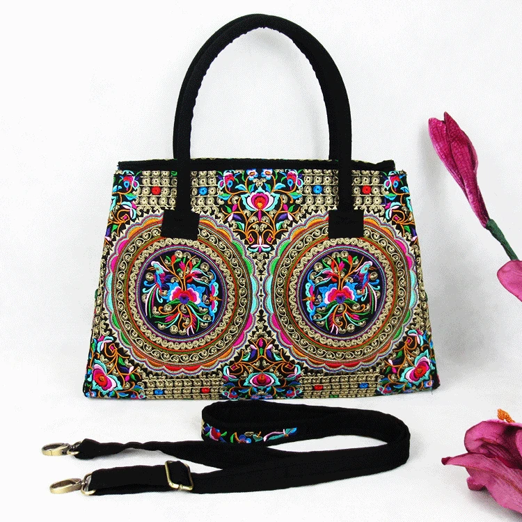 Винтажная вышитая Женская этническая сумка на плечо, Холщовая Сумка, бохо мандала, сумки-мессенджеры для путешествий, Bolsa Feminina