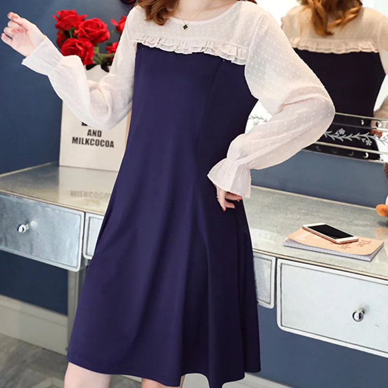 

Fashion Autumn And Winter Long-Sleeved Maternity Dress Sweater Pullover Dress Super Elastic Lace Sweater For Maternity Women