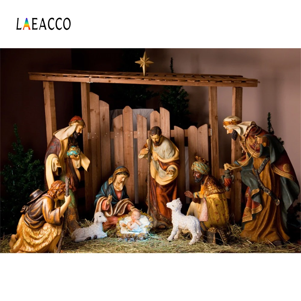 Laeacco Christian Jesus Nativity сцена Детские Рождественские фотографии фоны индивидуальные фотографические фоны для фотостудии