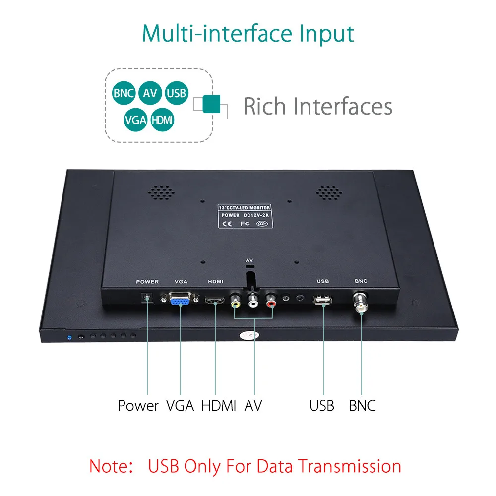 Eyoyo 13 дюймов HDMI ips монитор 1920x1080 ips ЖК-Экран Дисплей с BNC/VGA/AV Выход для видеонаблюдения DVD Камера Встроенные динамики