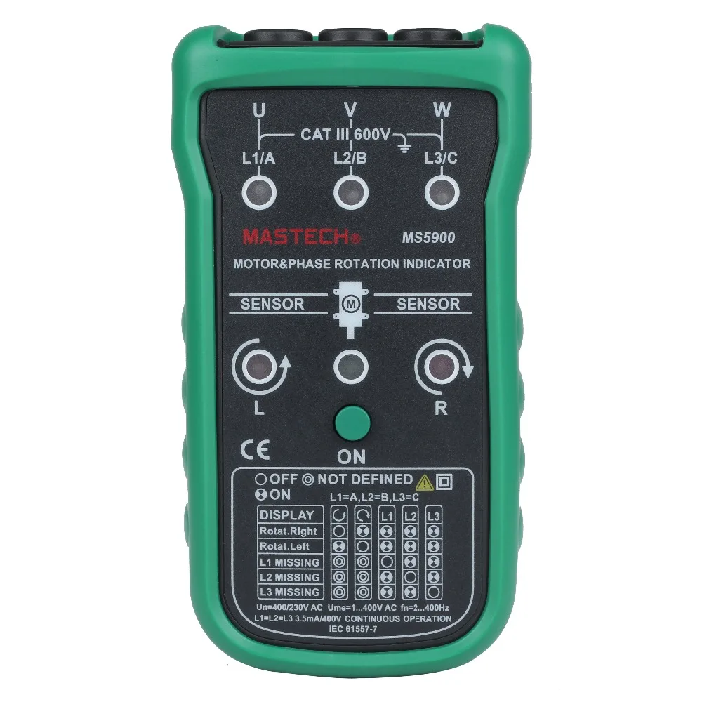 

MASTECH MS5900 Motor and Three phase Rotation Indicator Electrical Tester with Alligator clips and Test Leads Test probe
