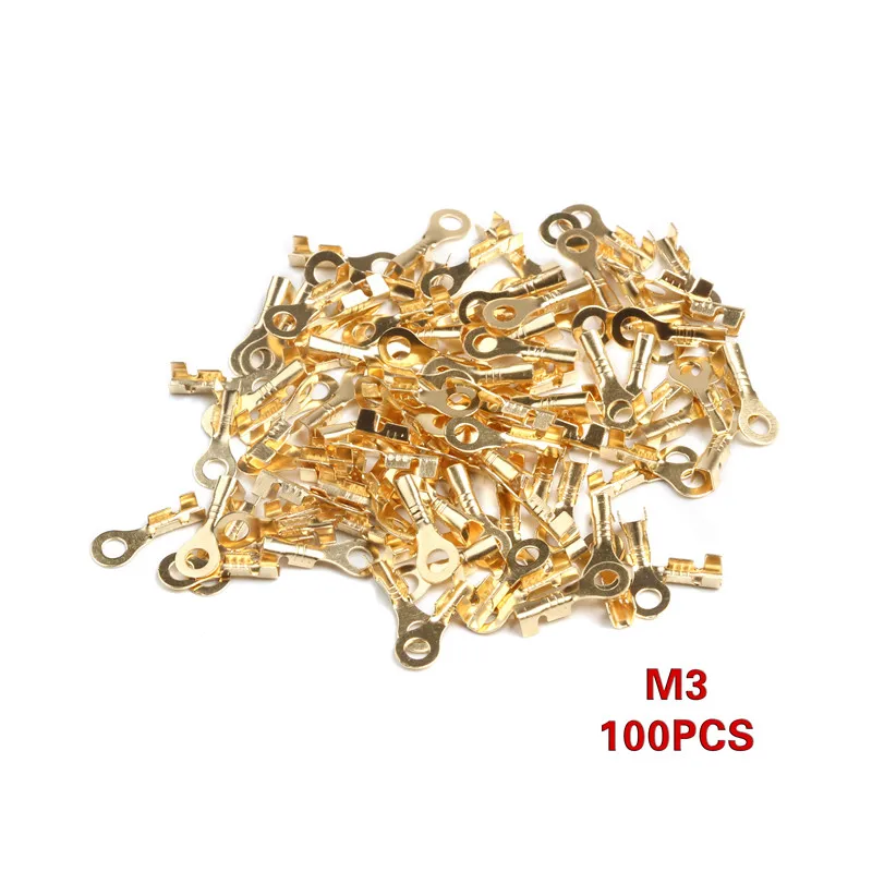 100 шт./компл. неизолированные M3 M4 M5 M6 кольцо кабельные наконечники клеммы с разными голый разъем провод кабель Разъемы латунные клеммы