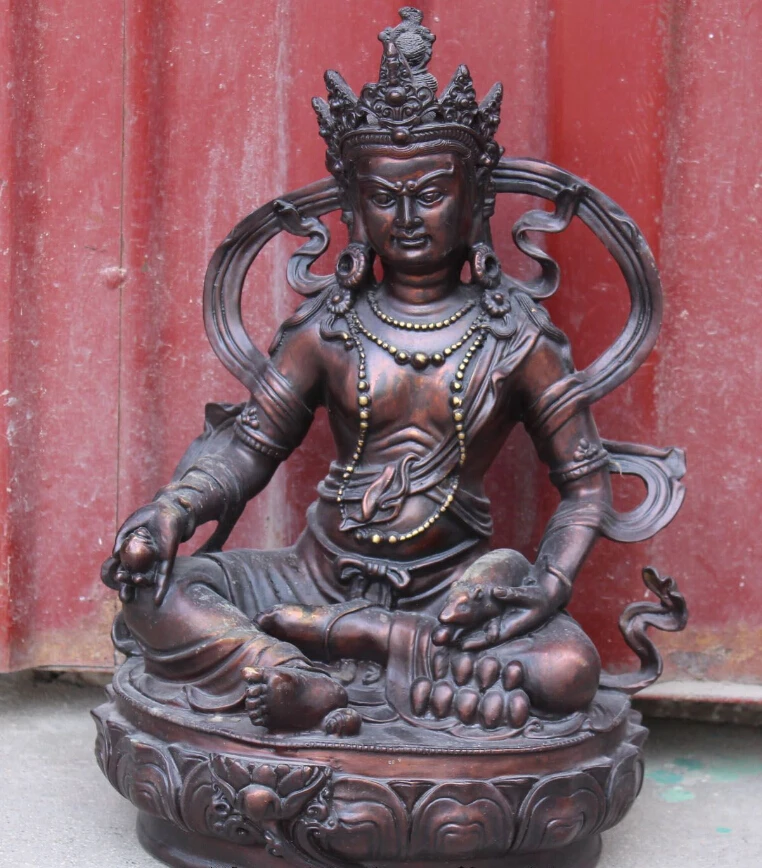 

15" Chinese Tibet Buddhism Bronze Yellow Mouse Jambhala Wealth God Buddha Statue