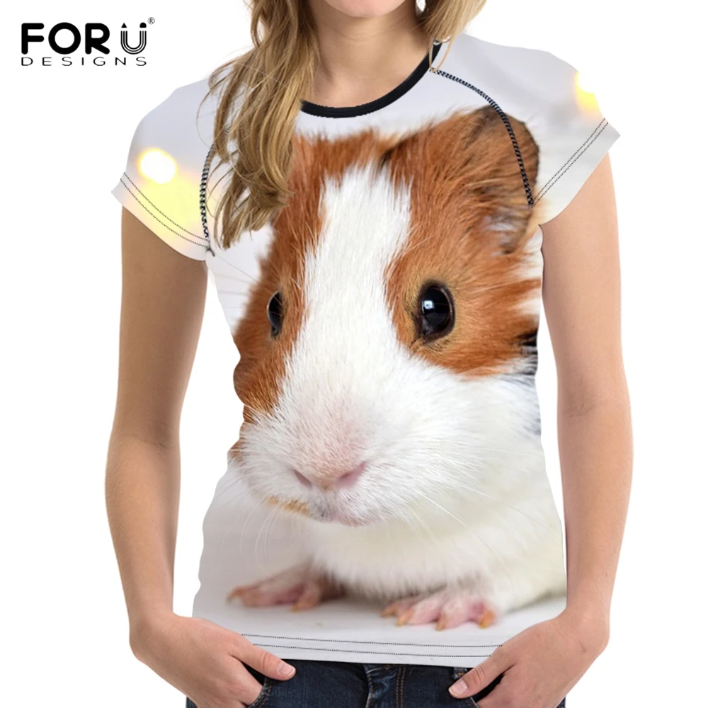 FORUDESIGNS/Kawaii морская свинка футболка для женщин 3D печатных фитнес футболки для девочек модный бренд О образным вырезом короткий рукав топы