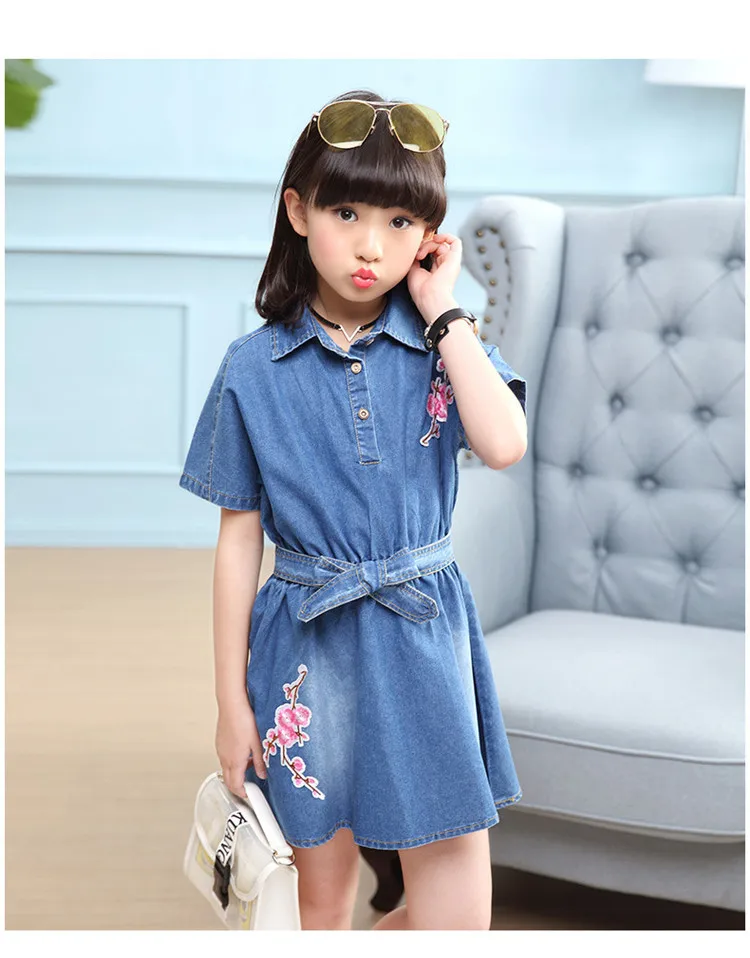3-12 y 2019 girls denim dress summer batwing sleeve girl dress child clothes floral jeans dresses for girls 12 years old (7)