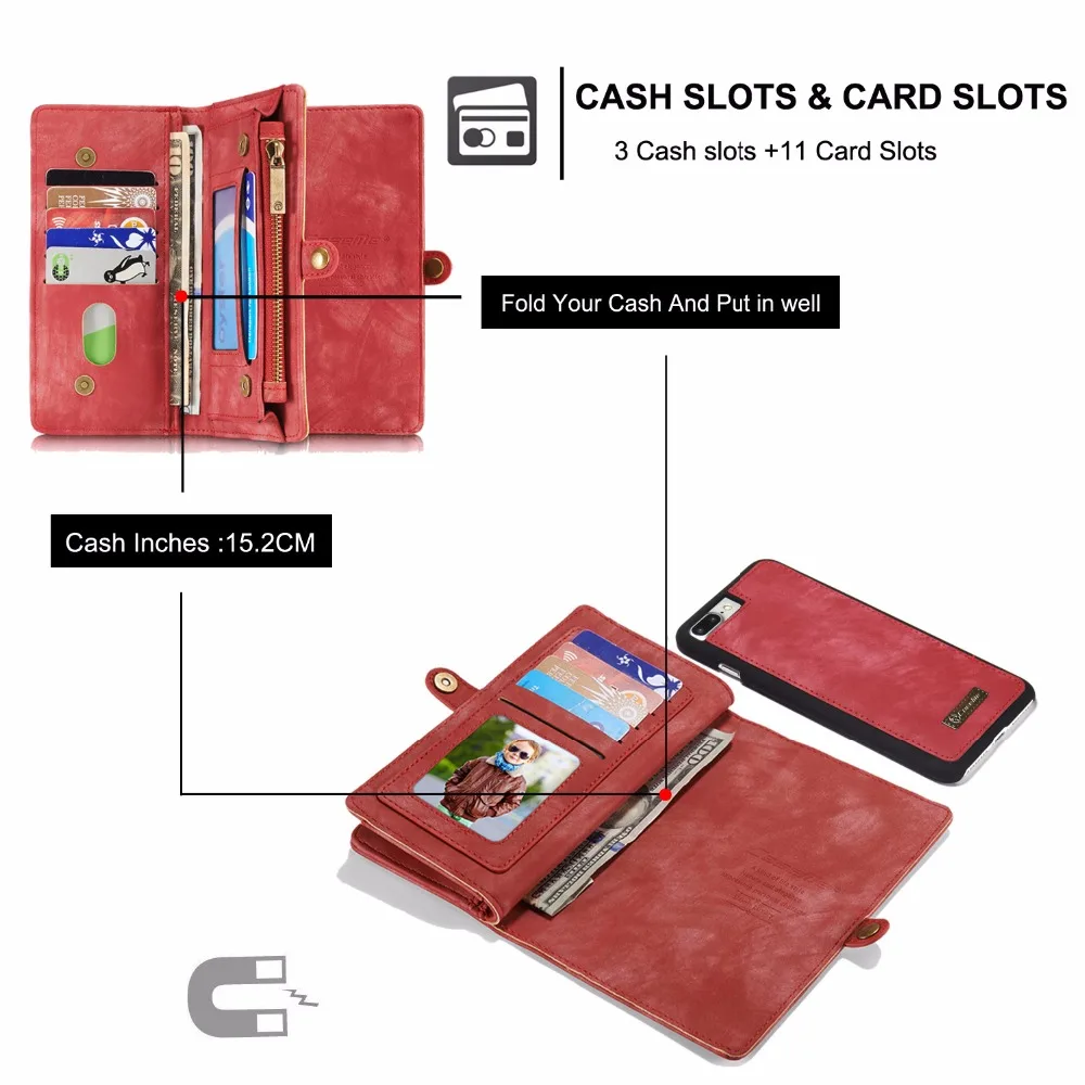 CaseMe Многофункциональный съемная крышка для iPhone6s 7 7 плюс Ретро Магнитный кожаный чехол-бумажник чехол для iphonexs X, 8, 8 Plus