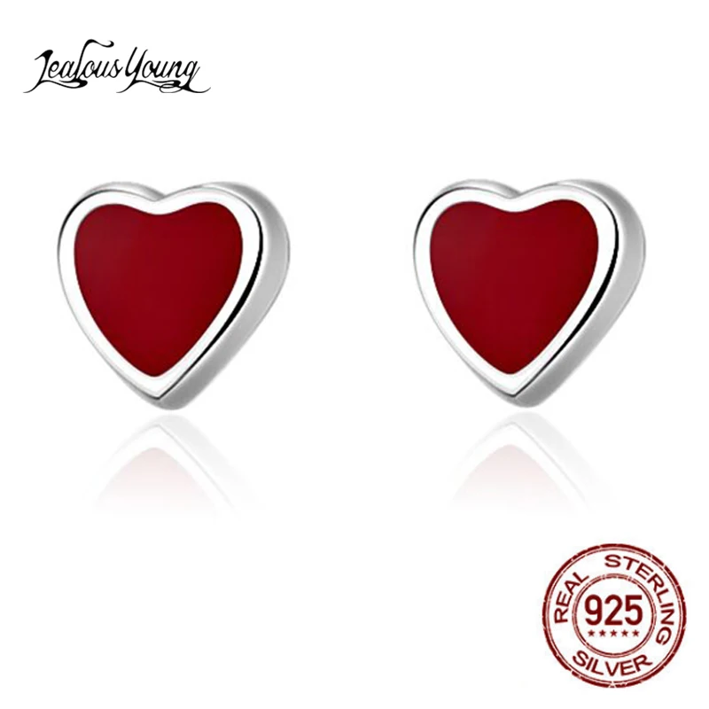 

Classic Red Stones Heart Shape Silver Earrings with Zircon 100% 925 Sterling Silver Studs Earrings for Wedding Jewelry Gift