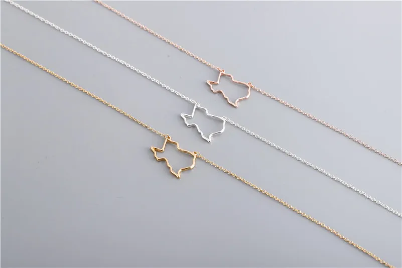 

State of Texas Bracelet Hollow Outline Minimalist Geometric Hometown America USA TX Map Charm Chain Bracelets for Women