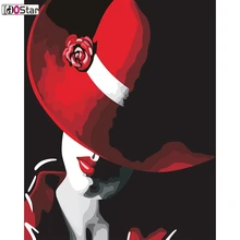 Бескаркасный конструктор «сделай сам» цифровой масляной краски ing, сексуальные красные губы, красная шляпа, танцор балет краски по номеру художественная работа на холсте стены домашний декор