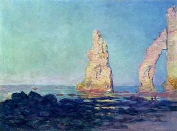 

High quality Oil painting Canvas Reproductions The Needle of Etretat, Low Tide (1883) By Claude Monet hand painted