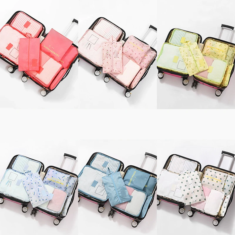 7pcs/set Travel Portable Luggage Storage Bag Shoe Underwear Closet Organizer Container High Craft Storage Bag With net Cover