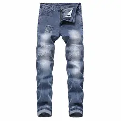 Мужские джинсы из хлопка Весна 2019 для мужчин одежда y Байкер уничтожены клейкие ленты Slim Fit джинсовые штаны повседневные штаны рваные