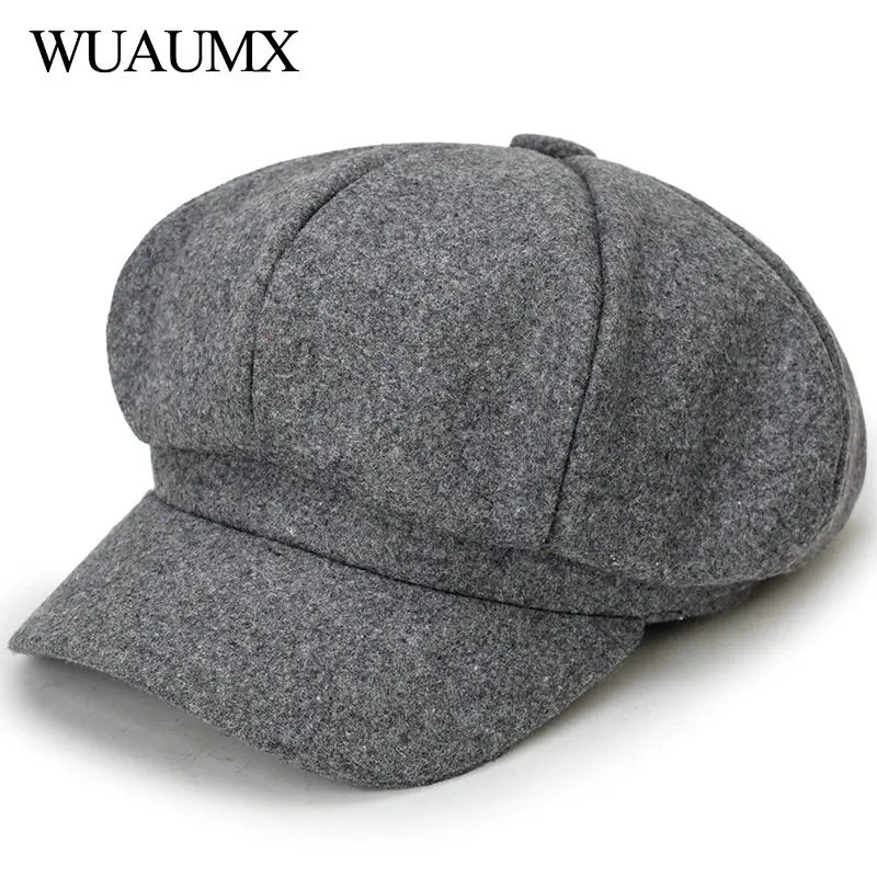 Wuaumx Fashion Autumn Winter Octagonal Hats For Women Solid Newsboy ...