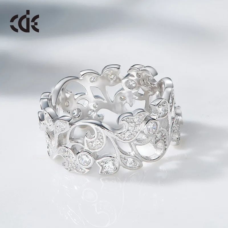 Cdyle Silver 925 Sterling Ring for Women Hollow Rhinestone Engagement Simple Bohemian Jewelry Vintage Boho Luxury Ladies Female