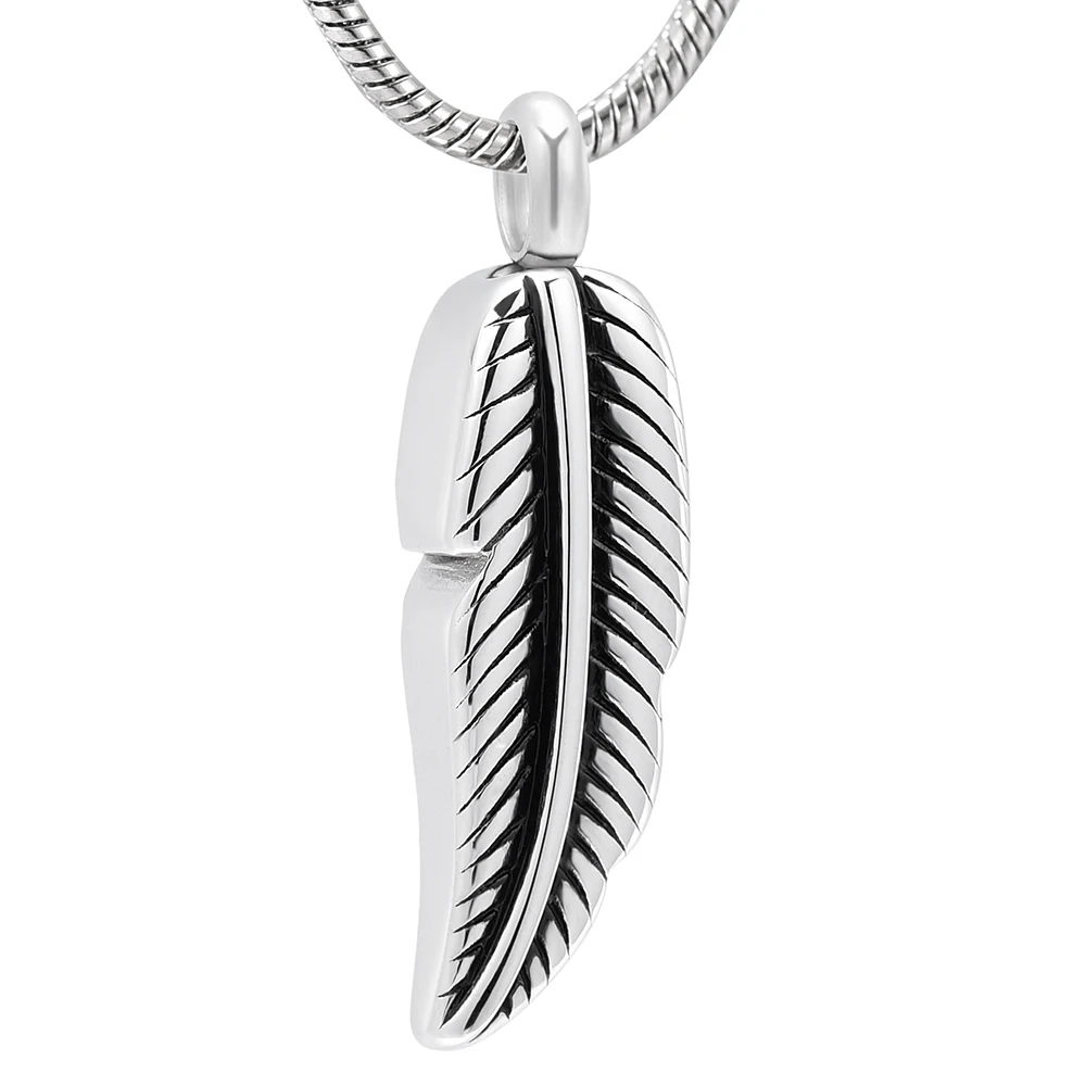 

IJD10023 Stainless Steel Feather Personalized Cremation Pendant Memorial Necklace Ashes Holder Urn Funeral Keepsake Jewelry