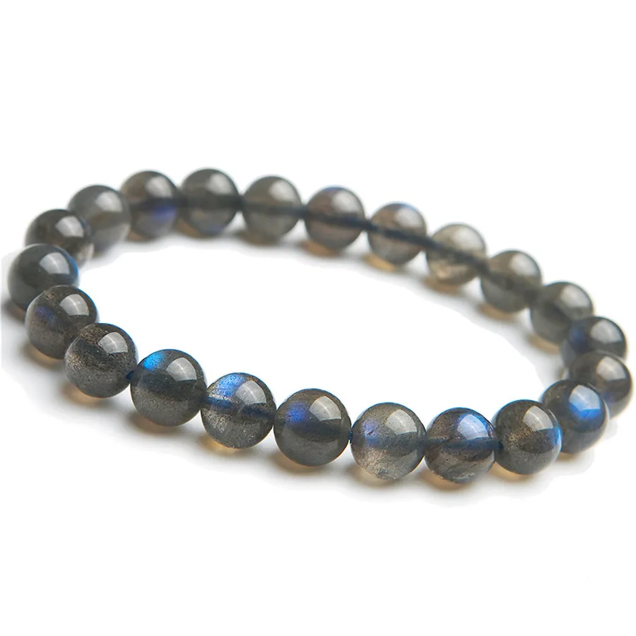 

100% Moonstone Strong Blue Lights Natural Labradorite Bracelets Women Men Stretch Round Crystal Bead Bracelets AAAAA 9-12mm