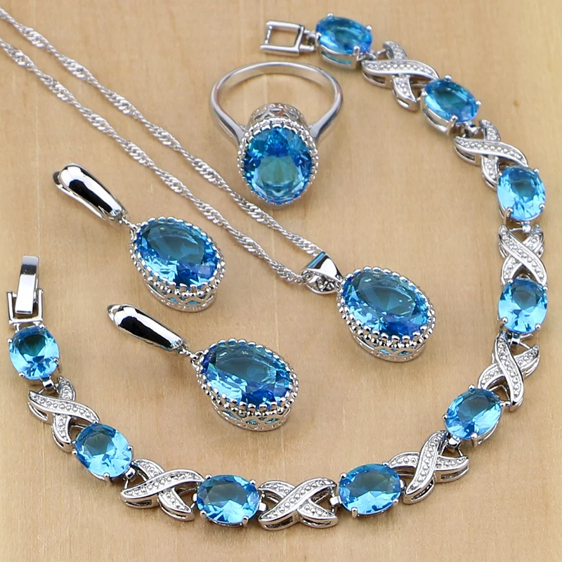 Buy Silver 925 Jewelry Blue Birthstones Jewelry Sets