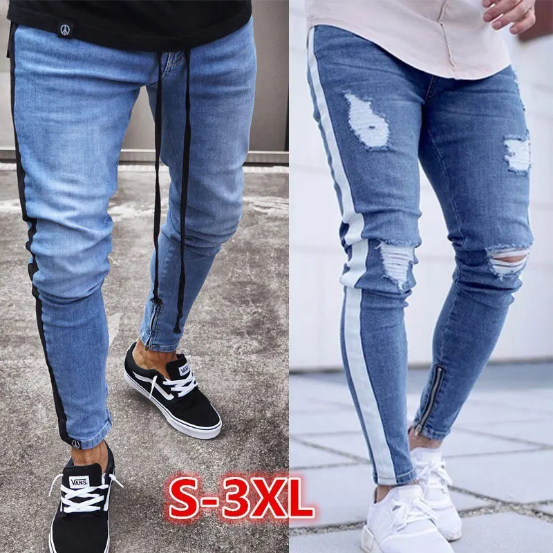 blue ripped biker jeans