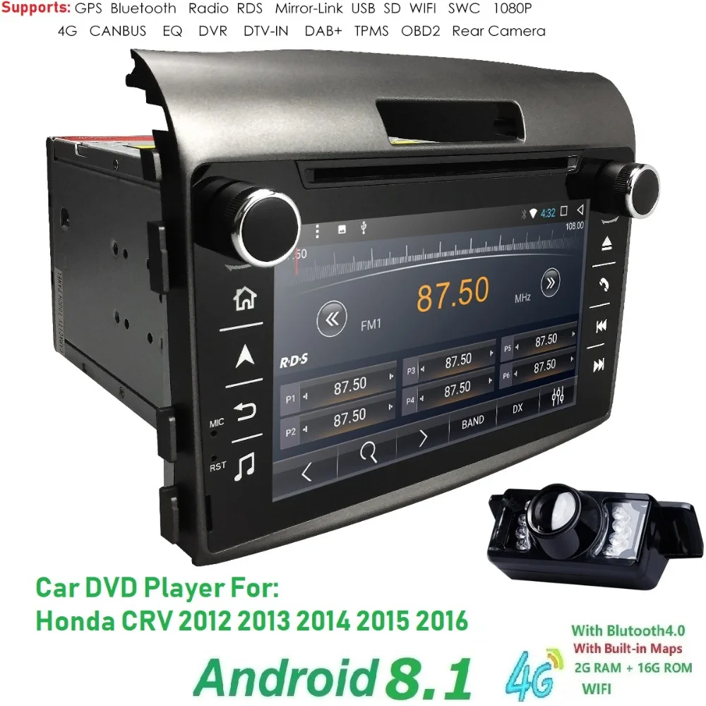 

4QuadCore 7'' 2 din car auto radio android 8.1 Car dvd Player For Honda crv cr-v 2012-2016 4G WIFI GPS Navigation DAB DVR CAMERA
