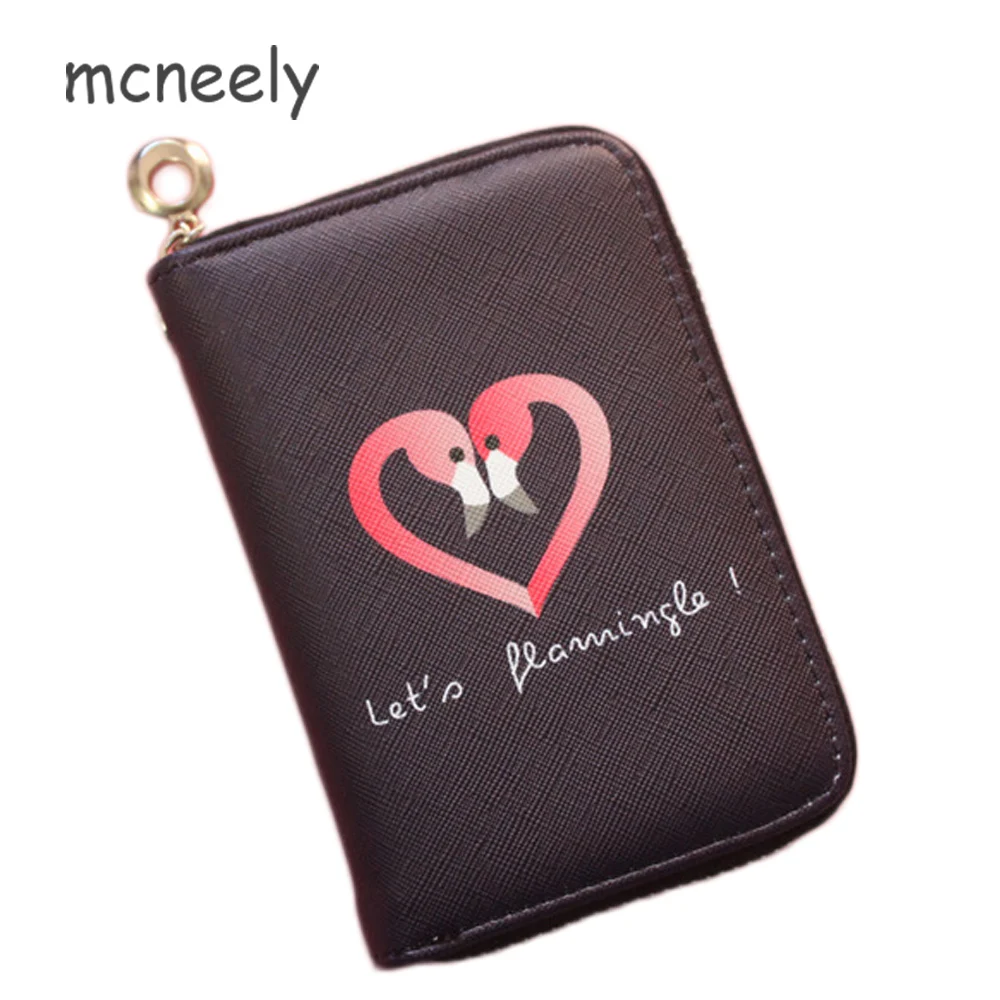 

2019 New Arrival Black Flamingo Wallet Short Women Wallets Zipper Purse Wallets Trendy Coin Purse Card Holder PU Leather