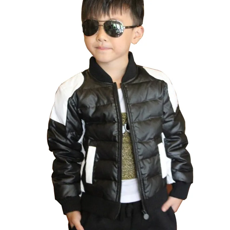 

2019 child leather clothing small kid's casual Down boys jacket black and white cotton-padded thickening boy casual jacket