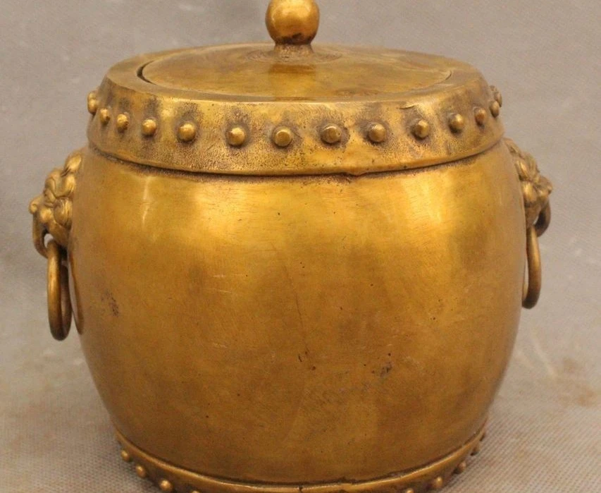 

6"Chinese China Feng Shui Bronze Lion Drum Pot Incense Burner Censer Statue