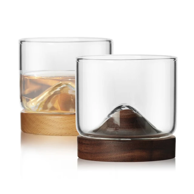 High End 7oz Whiskey Glass Cup with Wooden Base Japanese Style