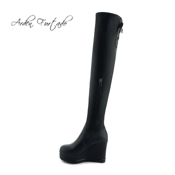 

2019 Fashion women's shoes winter round toe over the knee high boots waterproof sexy elegant ladies wedges boots concise mature