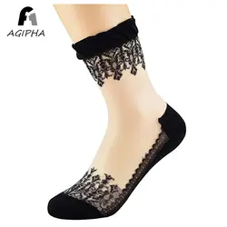 Для женщин ультратонкий прозрачный кружевной эластичный короткие носки летние дышащие женские medias черный calcetines mujer 6 пар в лоте 2018