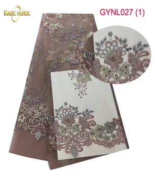 

Beautiful wedding French net lace, African net lace fabric with beads and rhinestones for dress GYNL027