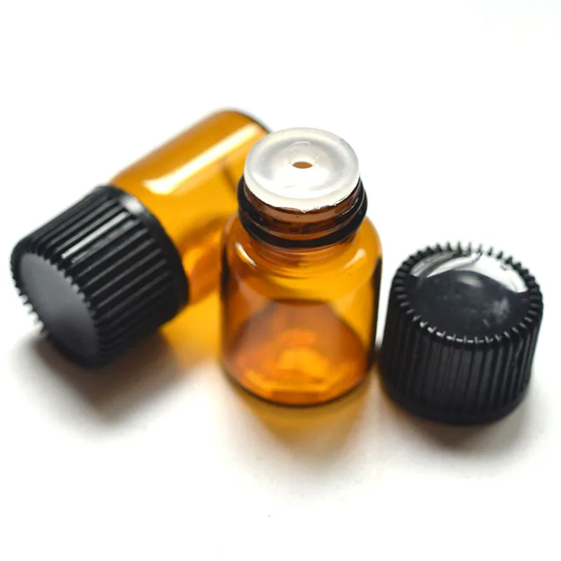 20pcs 2ml Mini Amber Glass Bottle with Orifice Reducer and Cap Small