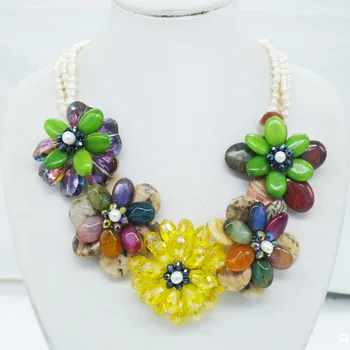 

NO-297# Brazil Onyx / Crystal flower necklace
