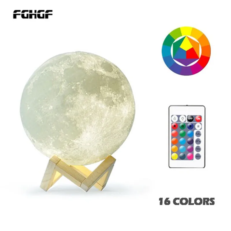 

New Dropship 3D Print Moon Lamp Colorful Change Touch Usb Led Night Light Home Decor Creative Gift