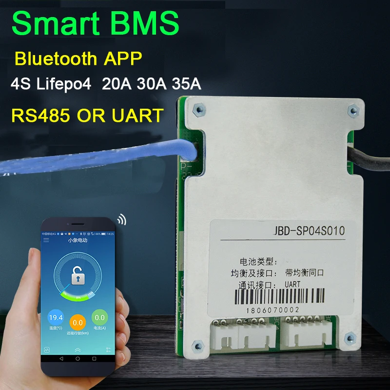 

4S 12V 20A 30A 35A smart Lifepo4 lithium battery protection board W balance bms system Bluetooth APP RS485 UART software monitor