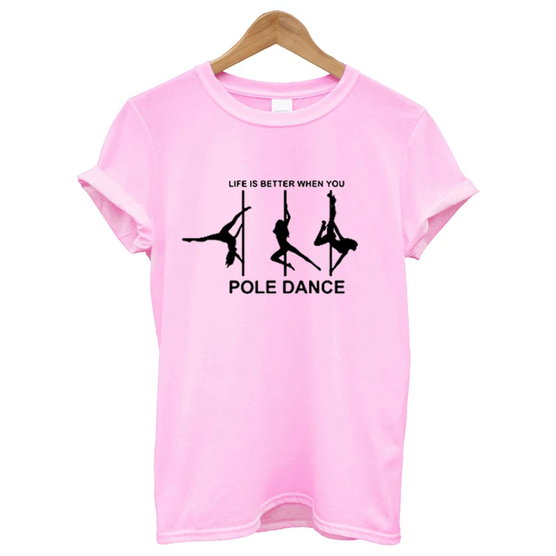 القطب الرقص المطبوعة إمرأة T قميص القطن قصيرة الأكمام س الرقبة مضحك التي شيرت للنساء عارضة المحملة قميص زائد حجم الصيف قمم