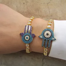 Одежда высшего качества синий фиолетовый турецкий Мода Фатима теннис ААА кубического циркония bling для женщин браслет на руку “Хамса”, ювелирные изделия