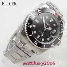 40mm Bliger black Dial Complete Calendar ceramic bezel Luminous Hand Auto Watch Sapphire Crystal Automatic Mechanical Mens Watch