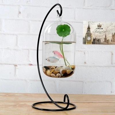 O.RoseLif Big Size Glass Vase Home Decor Aquarium Suitable Fish Tank Wax Gourd Glass Bottle + Iron Holder Set Flower Ball Vase