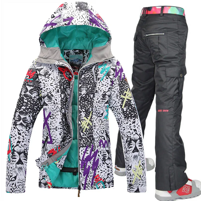 Женский лыжный костюм, набор, Женская лыжная куртка/брюки/костюмы, зимний, для улицы, водонепроницаемый, дышащий, для катания на лыжах, сноуборде, комплект - Цвет: BLACK PANTS