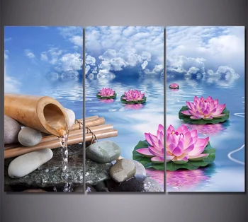 

3Plane Canvas Painting Wall Art Poster Blue Sky Lotus Prints Home Decor Wall Art Picture For Living Room Decoration Gift