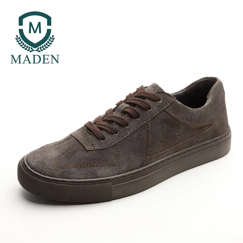 Maden/Замшевые мужские кроссовки; цвет хаки, темно-серый; обувь из спилка; спортивная обувь с низким берцем; Повседневная обувь в английском стиле; универсальная нескользящая обувь на шнуровке - Цвет: Dark Grey