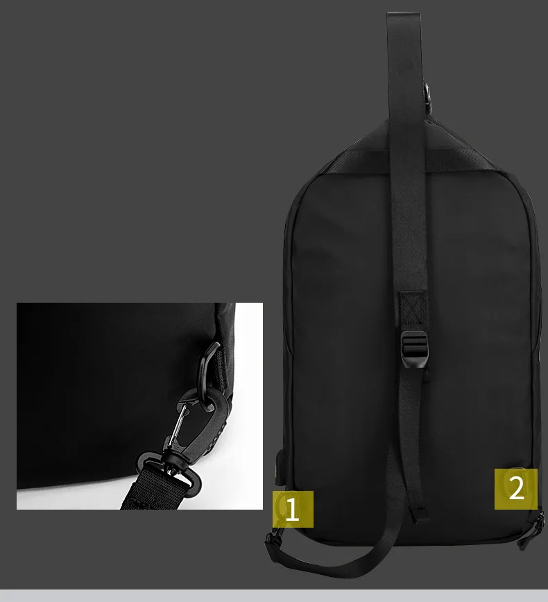 Повседневные водонепроницаемые полиэфирные мужские нагрудные сумки, мужские черные противоугонные сумки через плечо с зарядкой через usb